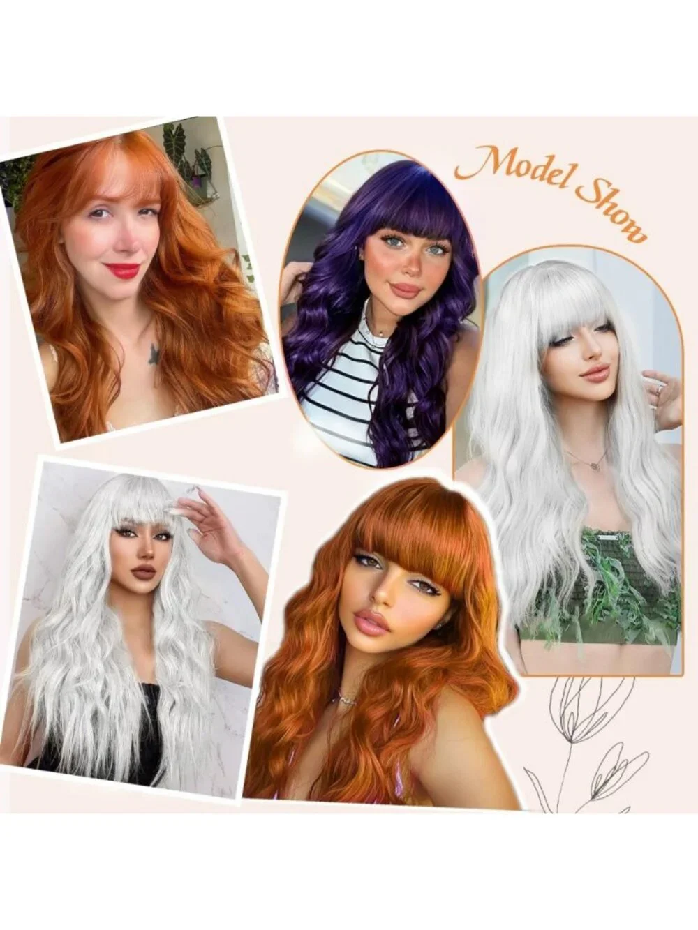 Vibrant Orange Long Curly Wavy Wig with Bangs for Women - 26